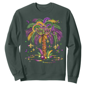 Mardi Gras Bead Tree Sweatshirt Carnival New Orleans Hawaiian Tropical Palm Tree 2025 TS10 Dark Forest Green Print Your Wear