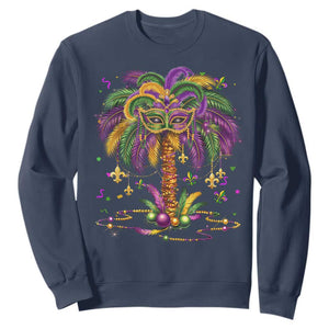 Mardi Gras Bead Tree Sweatshirt Carnival New Orleans Hawaiian Tropical Palm Tree 2025 TS10 Navy Print Your Wear