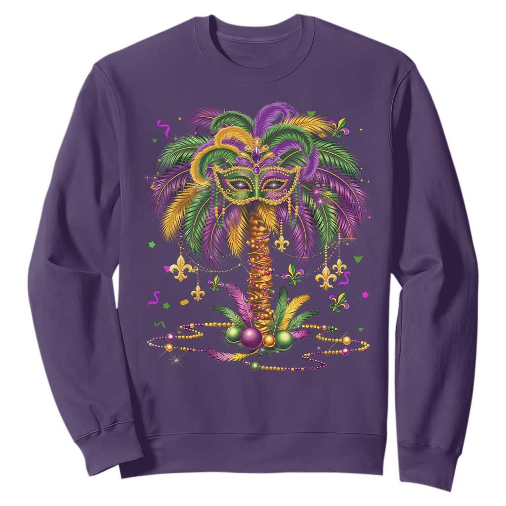 Mardi Gras Bead Tree Sweatshirt Carnival New Orleans Hawaiian Tropical Palm Tree 2025 TS10 Purple Print Your Wear