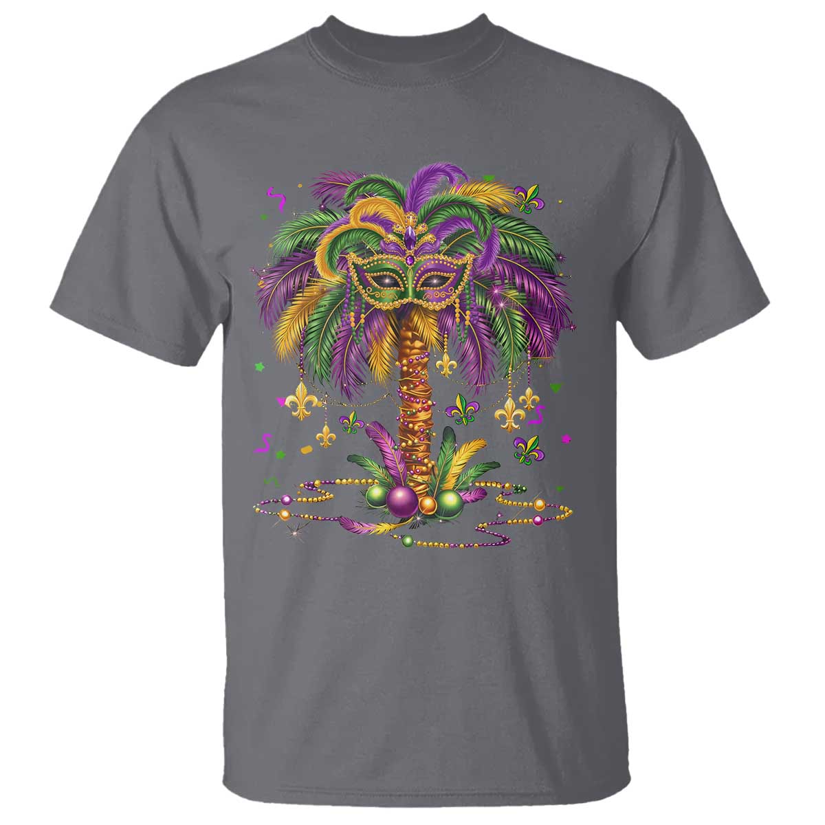Mardi Gras Bead Tree T Shirt Carnival New Orleans Hawaiian Tropical Palm Tree 2025 TS10 Charcoal Print Your Wear