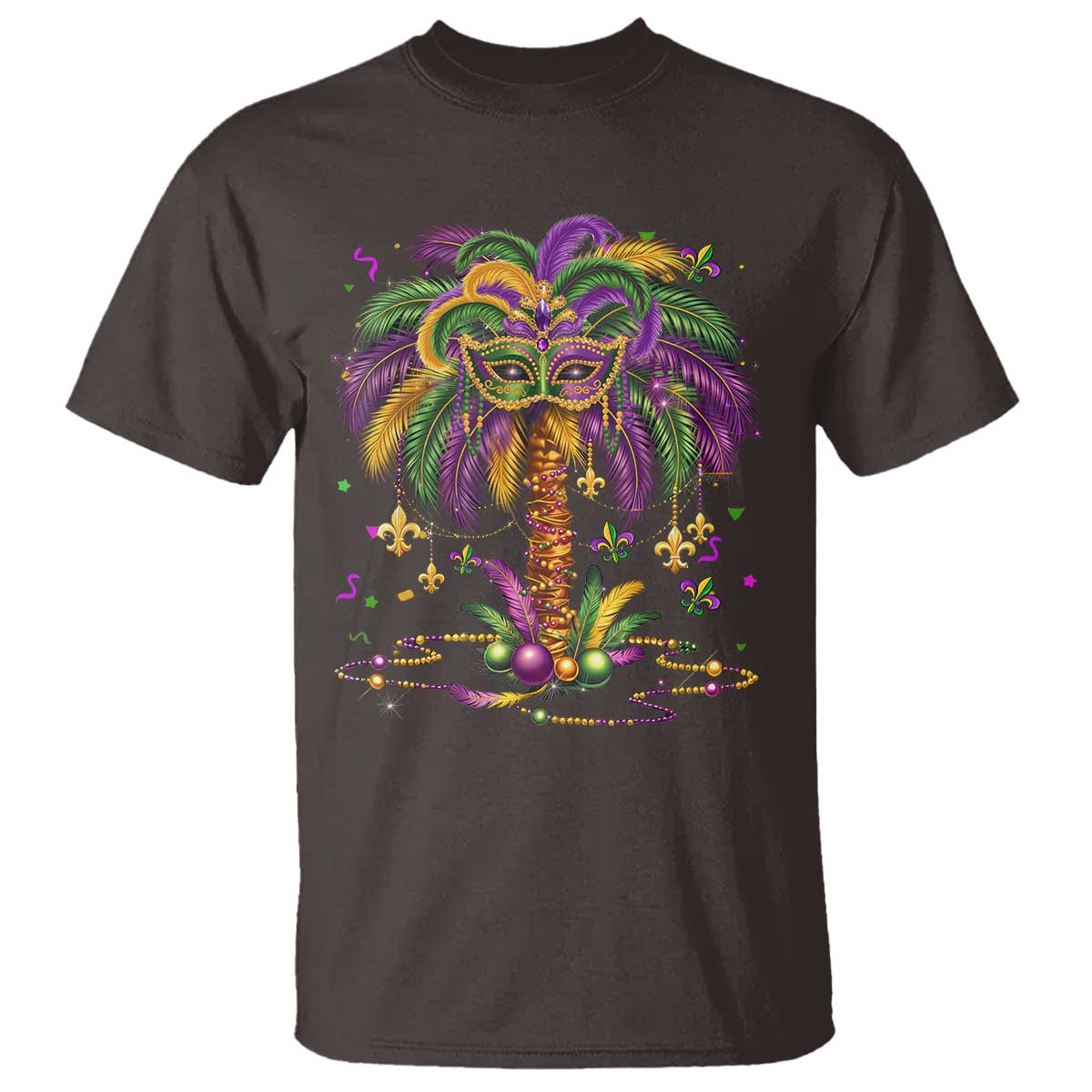 Mardi Gras Bead Tree T Shirt Carnival New Orleans Hawaiian Tropical Palm Tree 2025 TS10 Dark Chocolate Print Your Wear