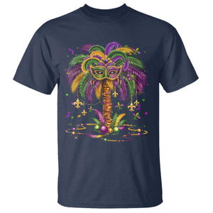 Mardi Gras Bead Tree T Shirt Carnival New Orleans Hawaiian Tropical Palm Tree 2025 TS10 Navy Print Your Wear