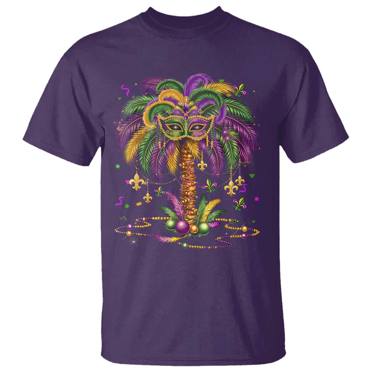 Mardi Gras Bead Tree T Shirt Carnival New Orleans Hawaiian Tropical Palm Tree 2025 TS10 Purple Print Your Wear