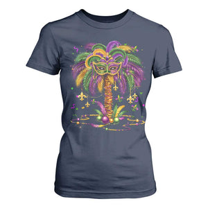 Mardi Gras Bead Tree T Shirt For Women Carnival New Orleans Hawaiian Tropical Palm Tree 2025 TS10 Navy Print Your Wear