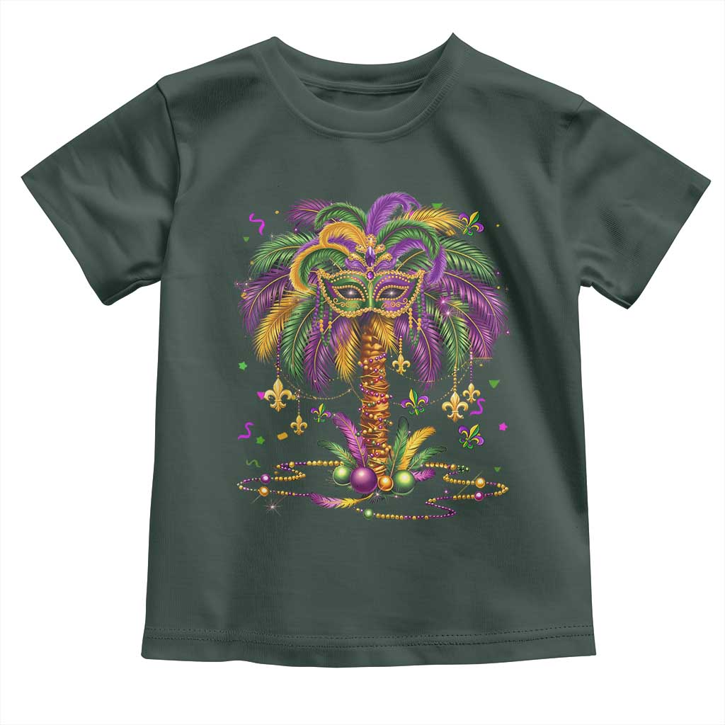 Mardi Gras Bead Tree Toddler T Shirt Carnival New Orleans Hawaiian Tropical Palm Tree 2025 TS10 Dark Forest Green Print Your Wear