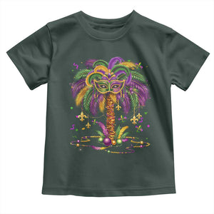 Mardi Gras Bead Tree Toddler T Shirt Carnival New Orleans Hawaiian Tropical Palm Tree 2025 TS10 Dark Forest Green Print Your Wear