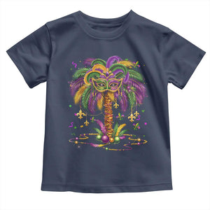 Mardi Gras Bead Tree Toddler T Shirt Carnival New Orleans Hawaiian Tropical Palm Tree 2025 TS10 Navy Print Your Wear