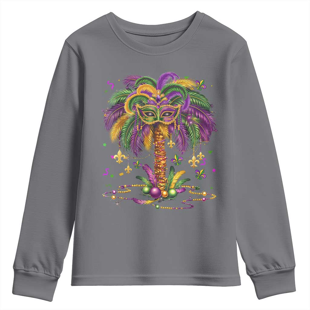 Mardi Gras Bead Tree Youth Sweatshirt Carnival New Orleans Hawaiian Tropical Palm Tree 2025 TS10 Charcoal Print Your Wear