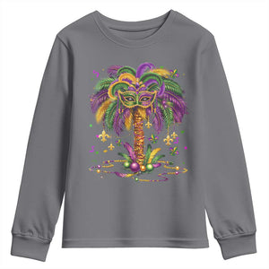 Mardi Gras Bead Tree Youth Sweatshirt Carnival New Orleans Hawaiian Tropical Palm Tree 2025 TS10 Charcoal Print Your Wear