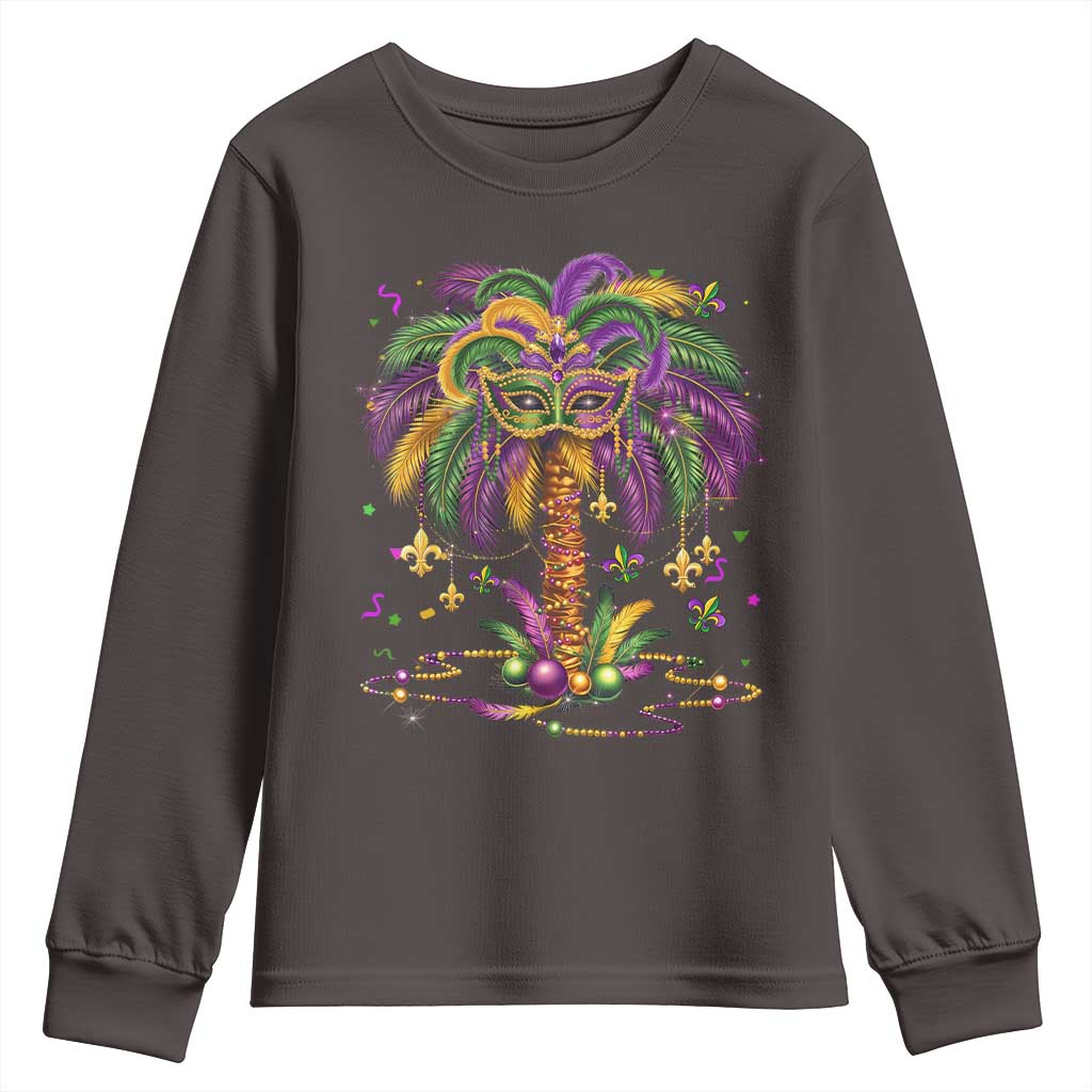 Mardi Gras Bead Tree Youth Sweatshirt Carnival New Orleans Hawaiian Tropical Palm Tree 2025 TS10 Dark Chocolate Print Your Wear