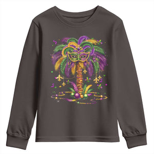 Mardi Gras Bead Tree Youth Sweatshirt Carnival New Orleans Hawaiian Tropical Palm Tree 2025 TS10 Dark Chocolate Print Your Wear