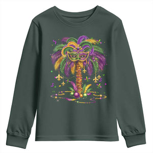Mardi Gras Bead Tree Youth Sweatshirt Carnival New Orleans Hawaiian Tropical Palm Tree 2025 TS10 Dark Forest Green Print Your Wear