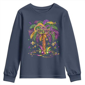 Mardi Gras Bead Tree Youth Sweatshirt Carnival New Orleans Hawaiian Tropical Palm Tree 2025 TS10 Navy Print Your Wear