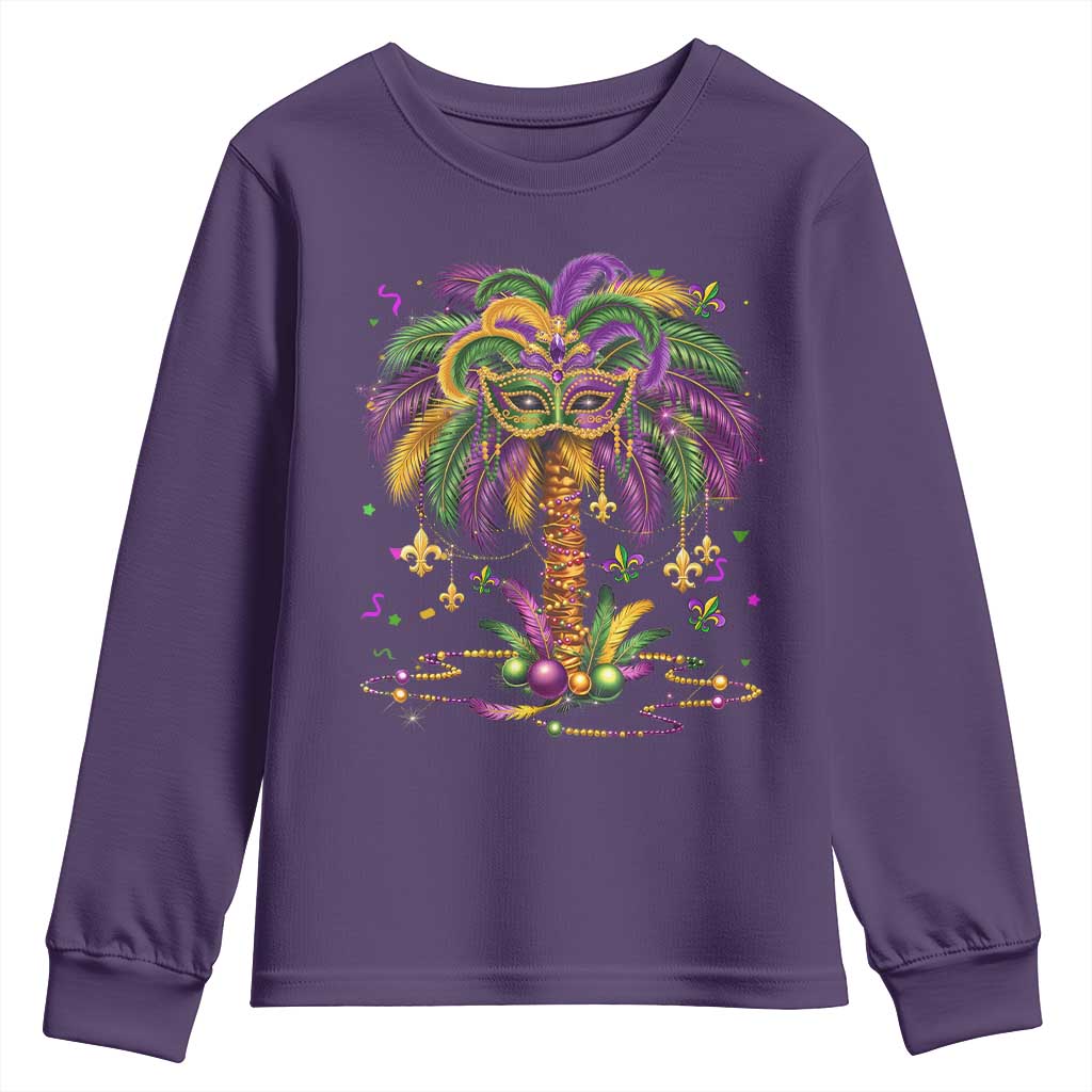 Mardi Gras Bead Tree Youth Sweatshirt Carnival New Orleans Hawaiian Tropical Palm Tree 2025 TS10 Purple Print Your Wear