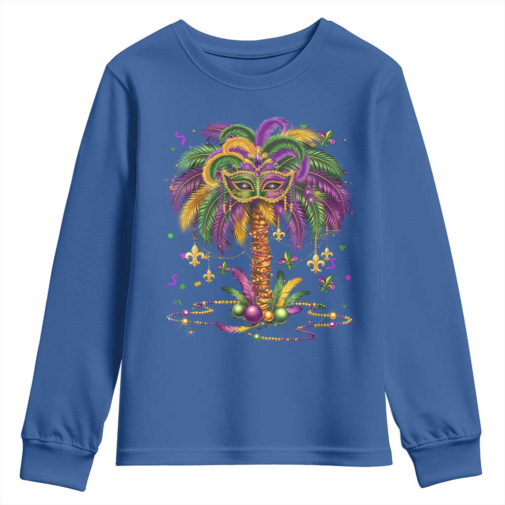 Mardi Gras Bead Tree Youth Sweatshirt Carnival New Orleans Hawaiian Tropical Palm Tree 2025 TS10 Royal Blue Print Your Wear