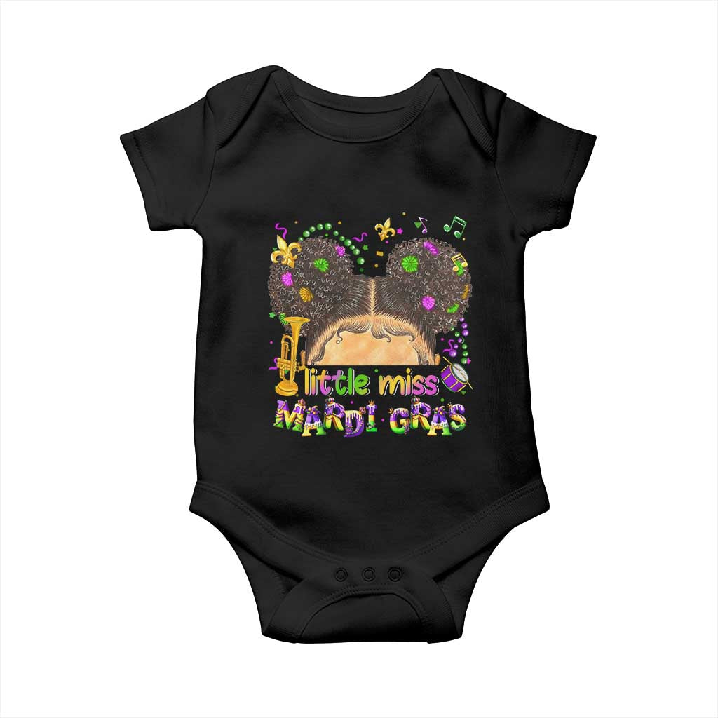 Little Miss Mardi Gras Afro Messy Bun Girls Baby Onesie TS10 Black Print Your Wear