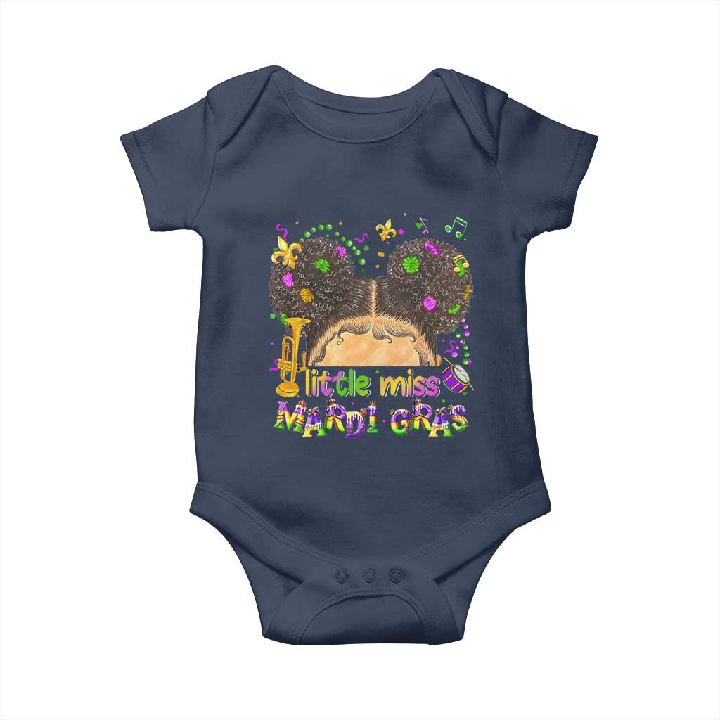 Little Miss Mardi Gras Afro Messy Bun Girls Baby Onesie TS10 Navy Print Your Wear