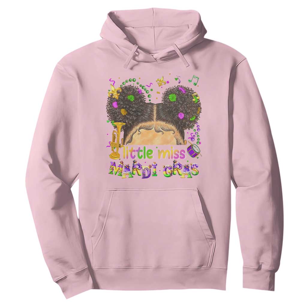 Little Miss Mardi Gras Afro Messy Bun Girls Hoodie TS10 Light Pink Print Your Wear