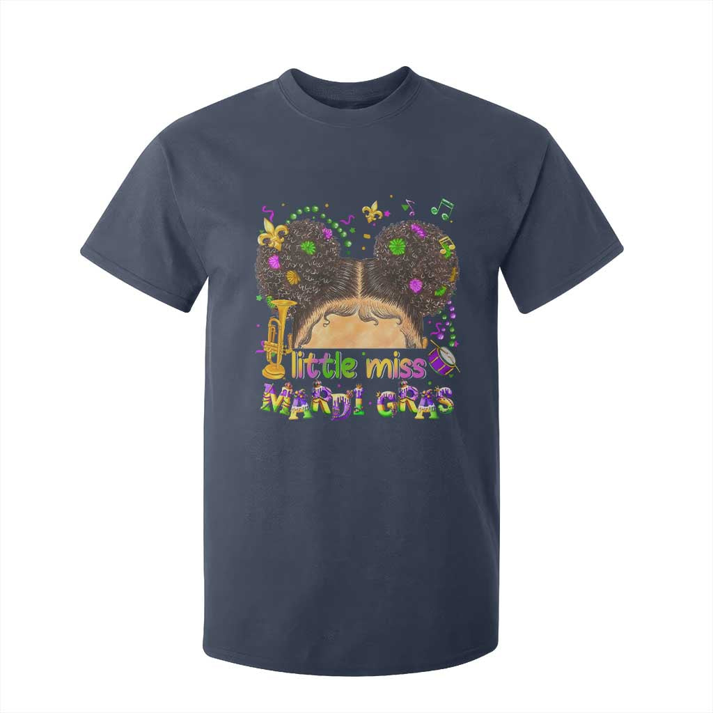 Little Miss Mardi Gras Afro Messy Bun Girls T Shirt For Kid TS10 Navy Print Your Wear