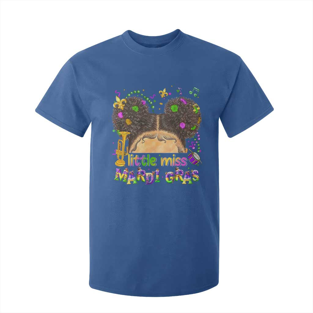 Little Miss Mardi Gras Afro Messy Bun Girls T Shirt For Kid TS10 Royal Blue Print Your Wear