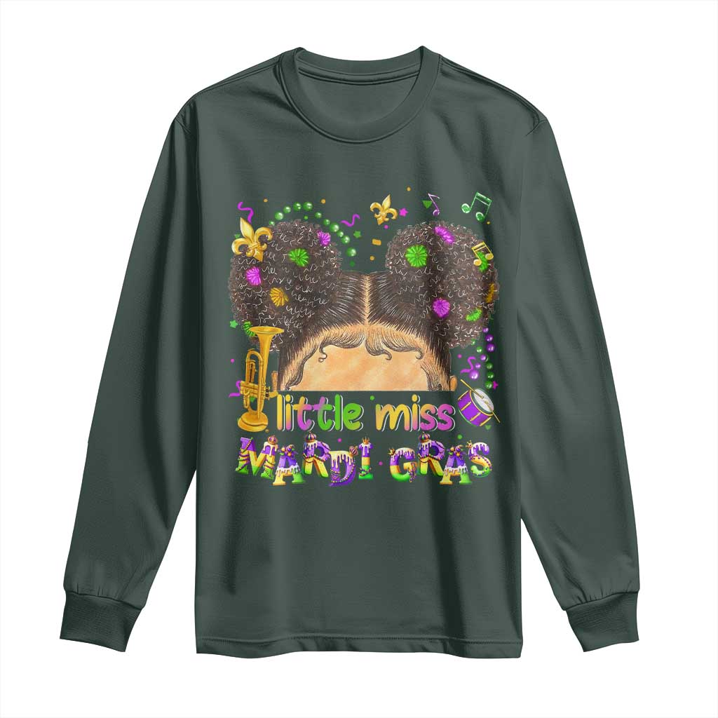 Little Miss Mardi Gras Afro Messy Bun Girls Long Sleeve Shirt TS10 Dark Forest Green Print Your Wear