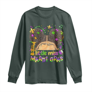Little Miss Mardi Gras Afro Messy Bun Girls Long Sleeve Shirt TS10 Dark Forest Green Print Your Wear