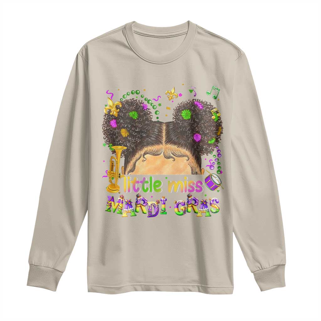 Little Miss Mardi Gras Afro Messy Bun Girls Long Sleeve Shirt TS10 Sand Print Your Wear