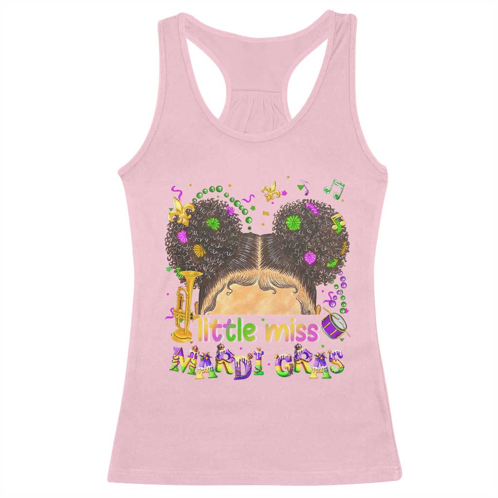 Little Miss Mardi Gras Afro Messy Bun Girls Racerback Tank Top TS10 Light Pink Print Your Wear