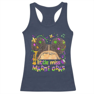 Little Miss Mardi Gras Afro Messy Bun Girls Racerback Tank Top TS10 Navy Print Your Wear