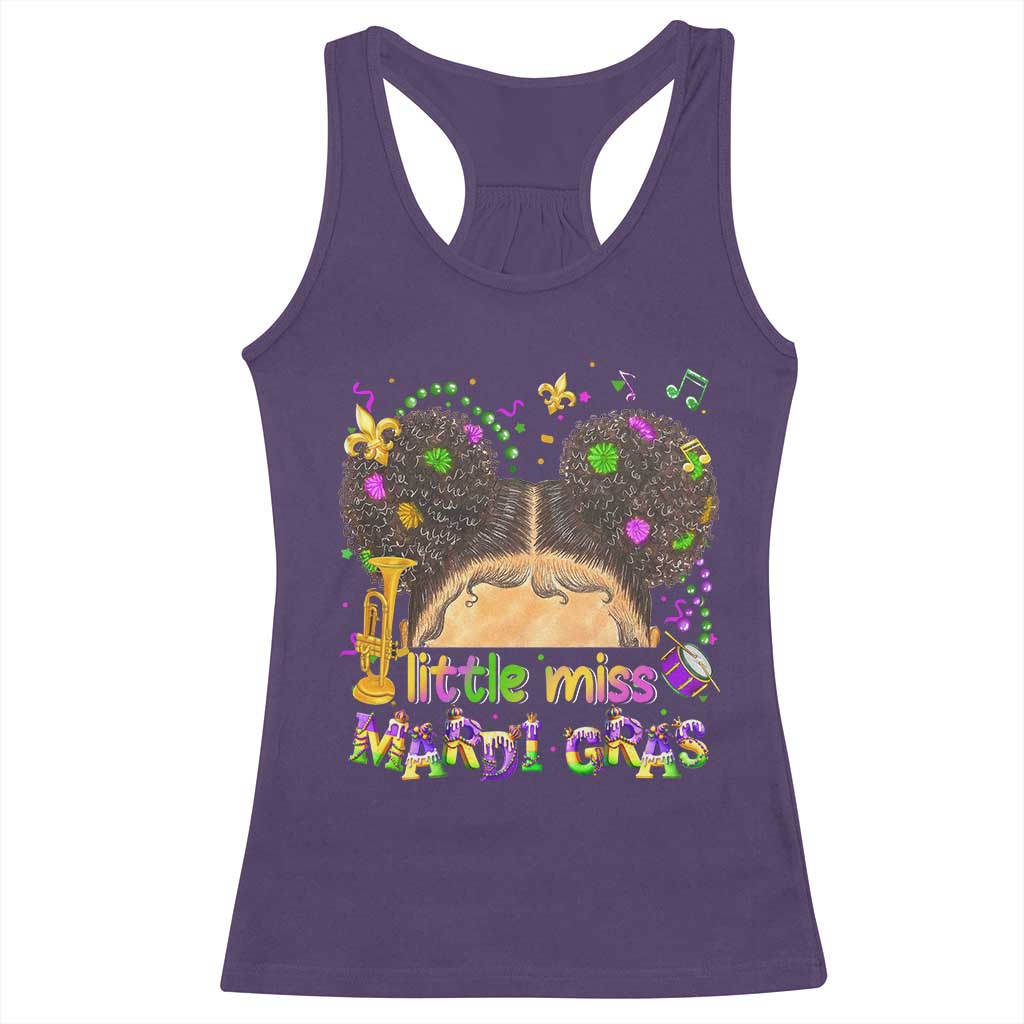 Little Miss Mardi Gras Afro Messy Bun Girls Racerback Tank Top TS10 Purple Print Your Wear