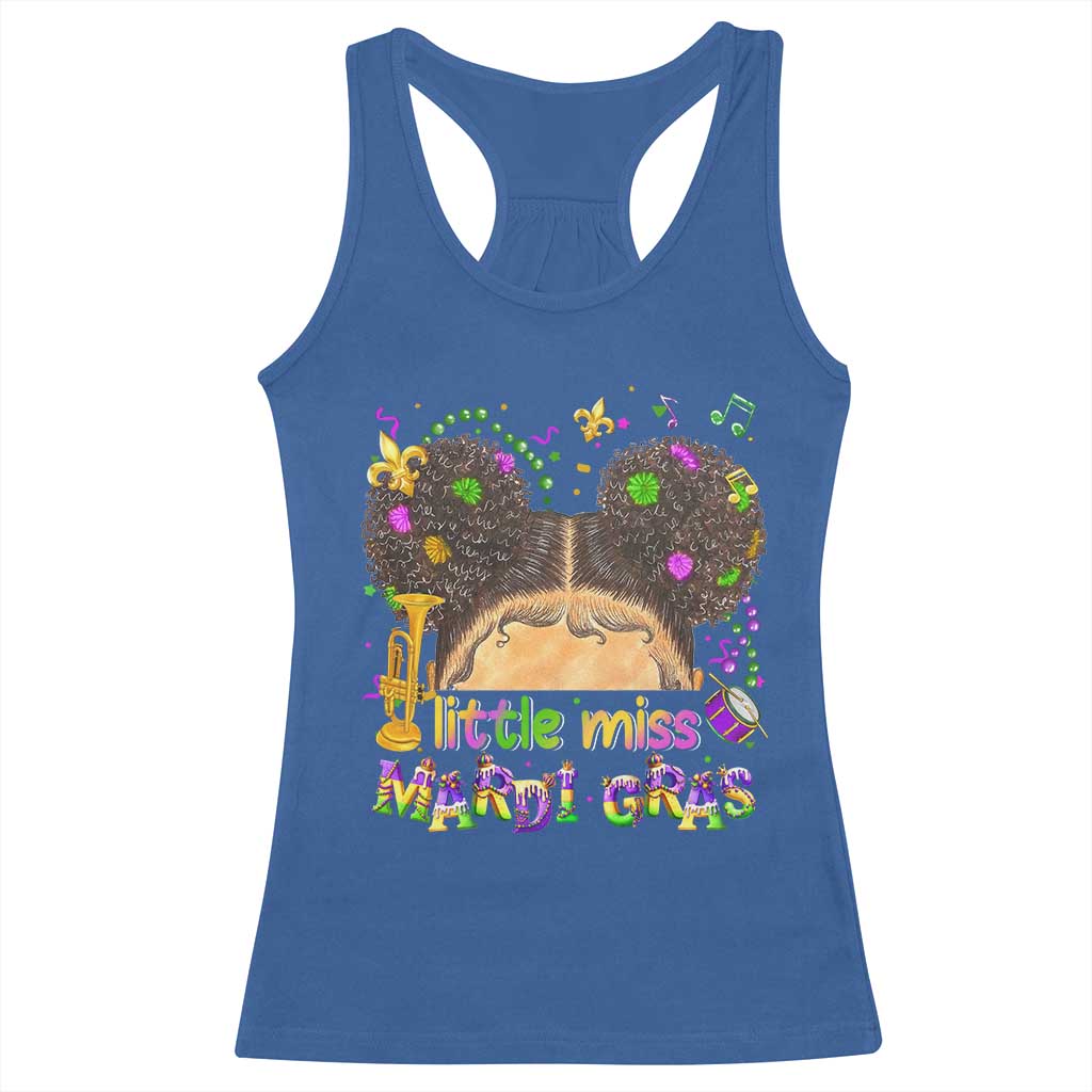 Little Miss Mardi Gras Afro Messy Bun Girls Racerback Tank Top TS10 Royal Blue Print Your Wear