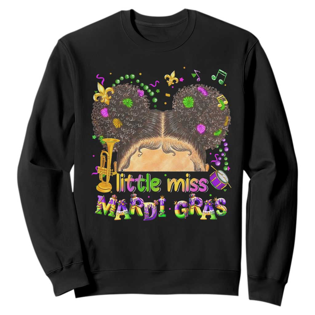 Little Miss Mardi Gras Afro Messy Bun Girls Sweatshirt TS10 Black Print Your Wear