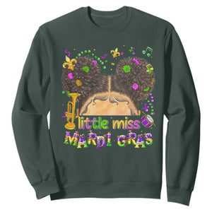 Little Miss Mardi Gras Afro Messy Bun Girls Sweatshirt TS10 Dark Forest Green Print Your Wear