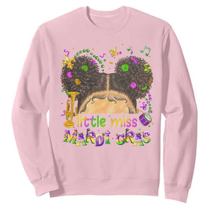 Little Miss Mardi Gras Afro Messy Bun Girls Sweatshirt TS10 Light Pink Print Your Wear