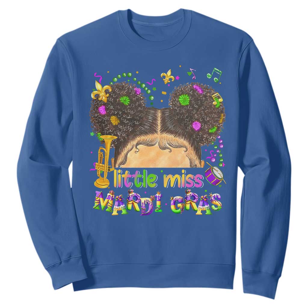 Little Miss Mardi Gras Afro Messy Bun Girls Sweatshirt TS10 Royal Blue Print Your Wear