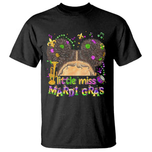 Little Miss Mardi Gras Afro Messy Bun Girls T Shirt TS10 Black Print Your Wear
