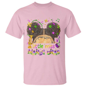 Little Miss Mardi Gras Afro Messy Bun Girls T Shirt TS10 Light Pink Print Your Wear