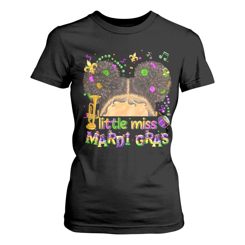 Little Miss Mardi Gras Afro Messy Bun Girls T Shirt For Women TS10 Black Print Your Wear