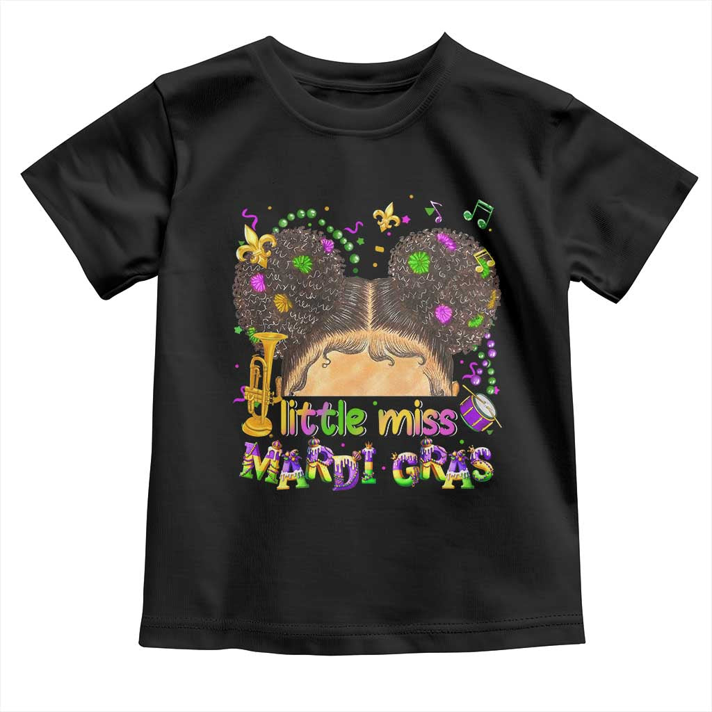 Little Miss Mardi Gras Afro Messy Bun Girls Toddler T Shirt TS10 Black Print Your Wear