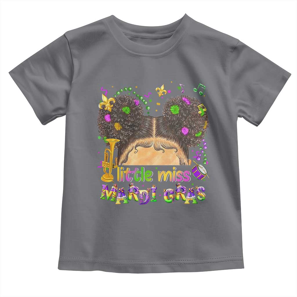 Little Miss Mardi Gras Afro Messy Bun Girls Toddler T Shirt TS10 Charcoal Print Your Wear