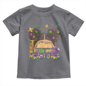 Little Miss Mardi Gras Afro Messy Bun Girls Toddler T Shirt TS10 Charcoal Print Your Wear