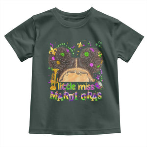 Little Miss Mardi Gras Afro Messy Bun Girls Toddler T Shirt TS10 Dark Forest Green Print Your Wear