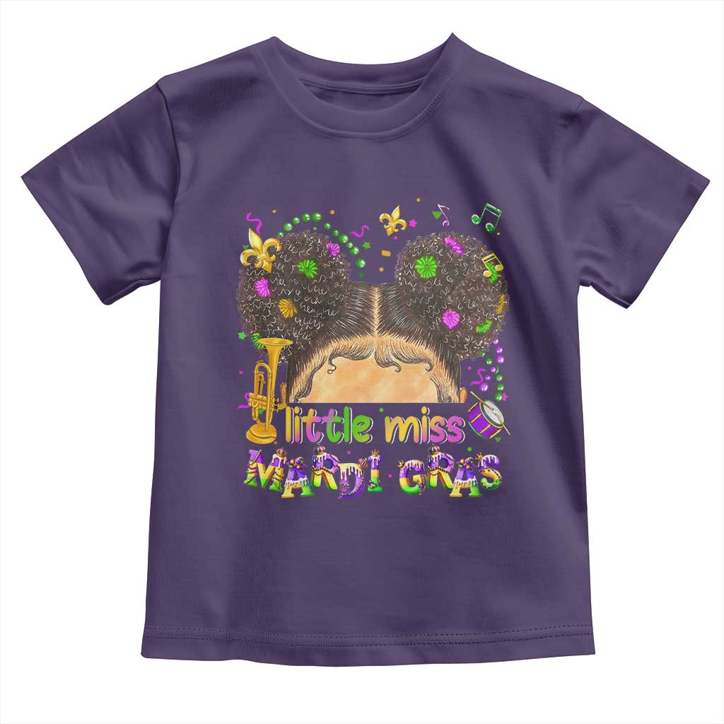 Little Miss Mardi Gras Afro Messy Bun Girls Toddler T Shirt TS10 Purple Print Your Wear
