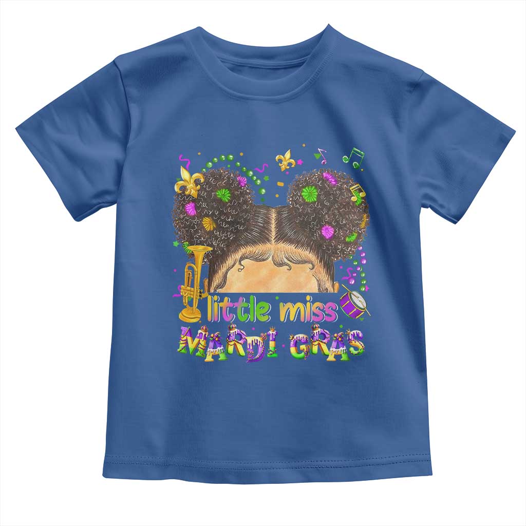 Little Miss Mardi Gras Afro Messy Bun Girls Toddler T Shirt TS10 Royal Blue Print Your Wear