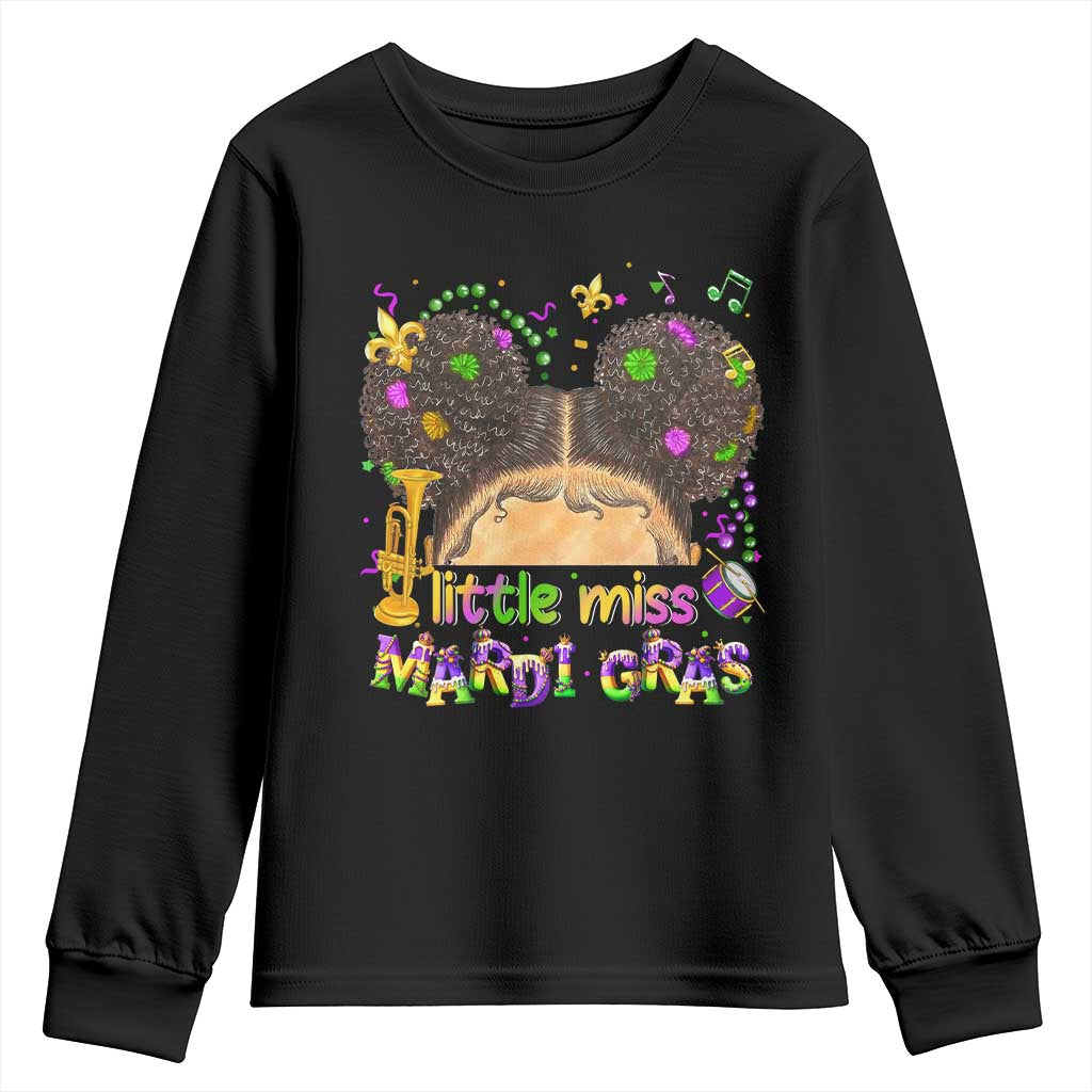 Little Miss Mardi Gras Afro Messy Bun Girls Youth Sweatshirt TS10 Black Print Your Wear