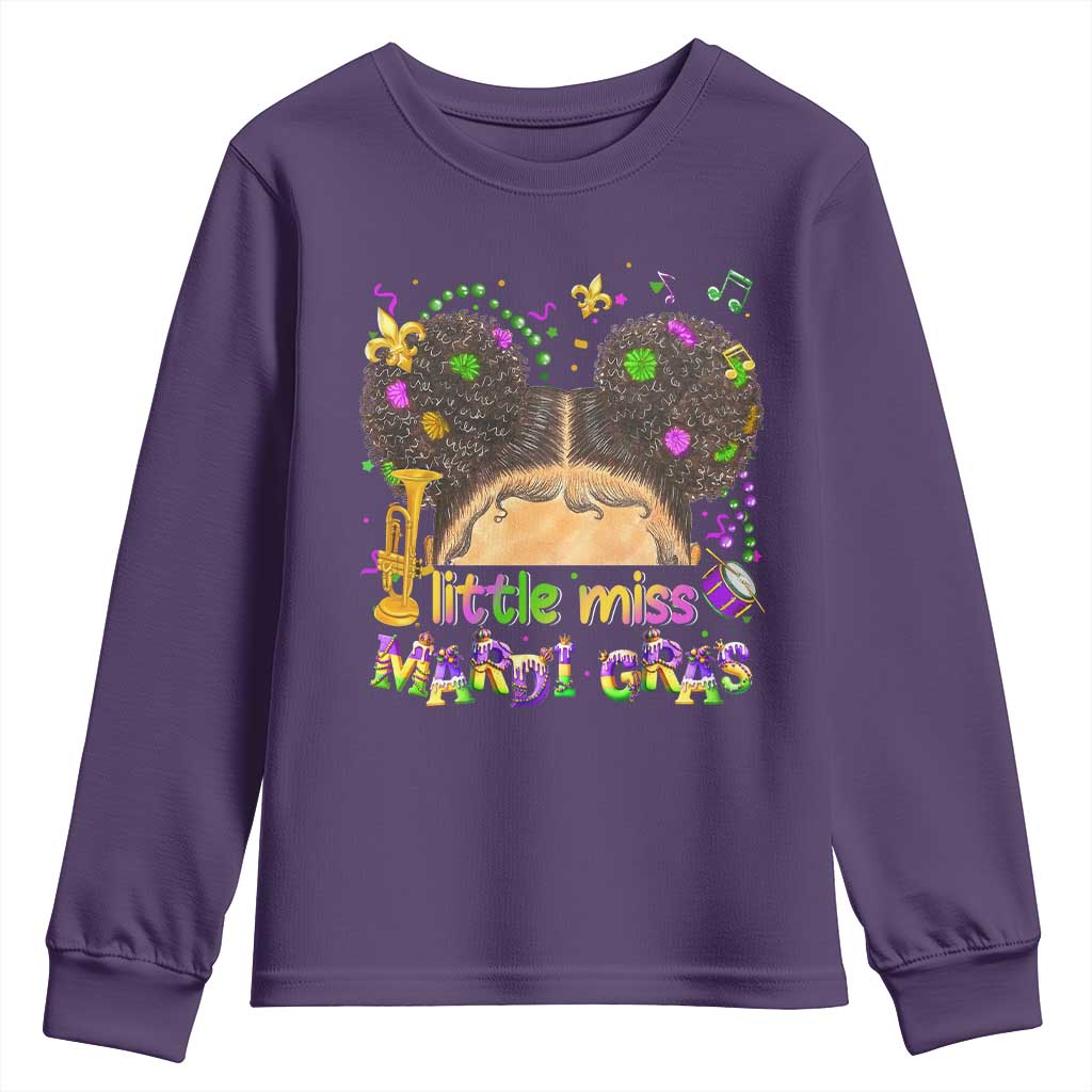 Little Miss Mardi Gras Afro Messy Bun Girls Youth Sweatshirt TS10 Purple Print Your Wear