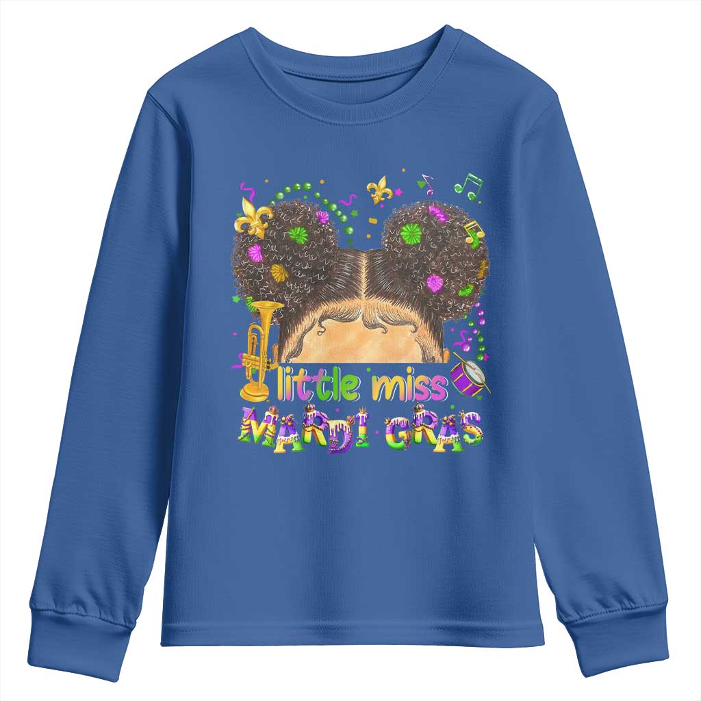 Little Miss Mardi Gras Afro Messy Bun Girls Youth Sweatshirt TS10 Royal Blue Print Your Wear