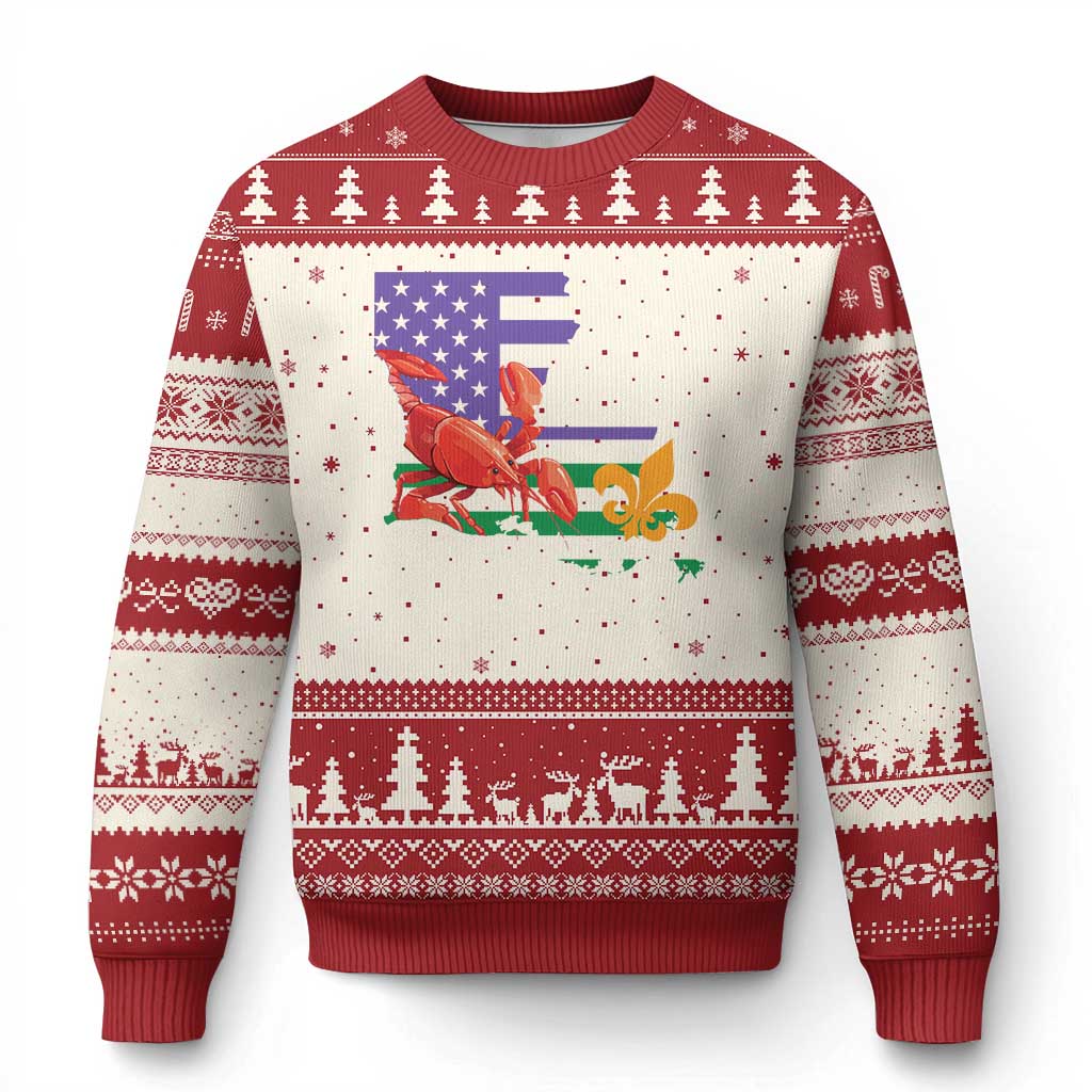 Louisiana Ugly Christmas Sweater Louisiana New Orleans Party Custume Beads TS10 Beige Red Print Your Wear