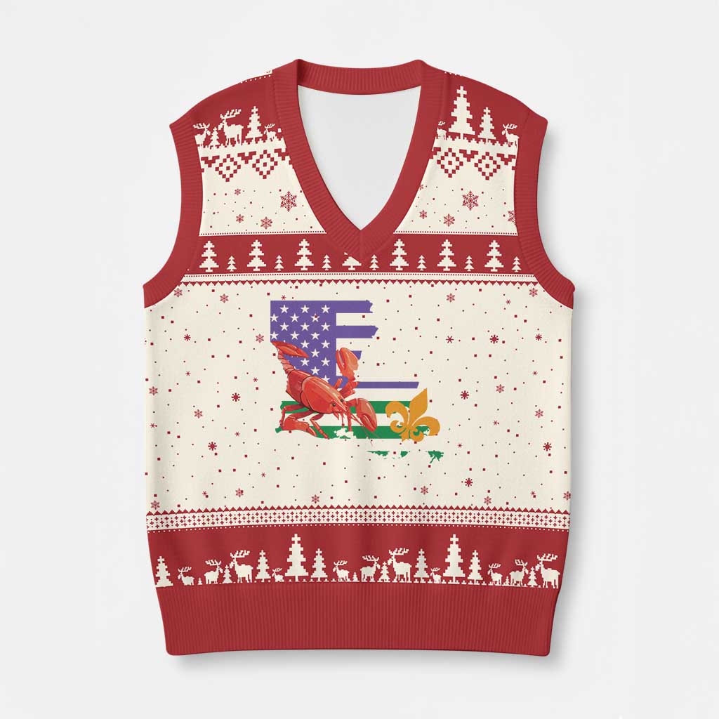 Louisiana V-Neck Knit Sweater Vest Louisiana New Orleans Party Custume Beads TS10 Beige Red Print Your Wear