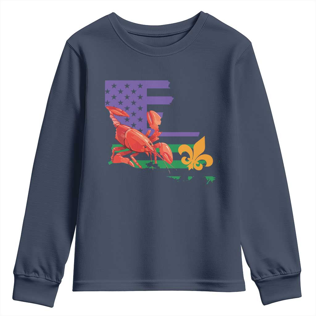 Louisiana Youth Sweatshirt Louisiana New Orleans Party Custume Beads TS10 Navy Print Your Wear